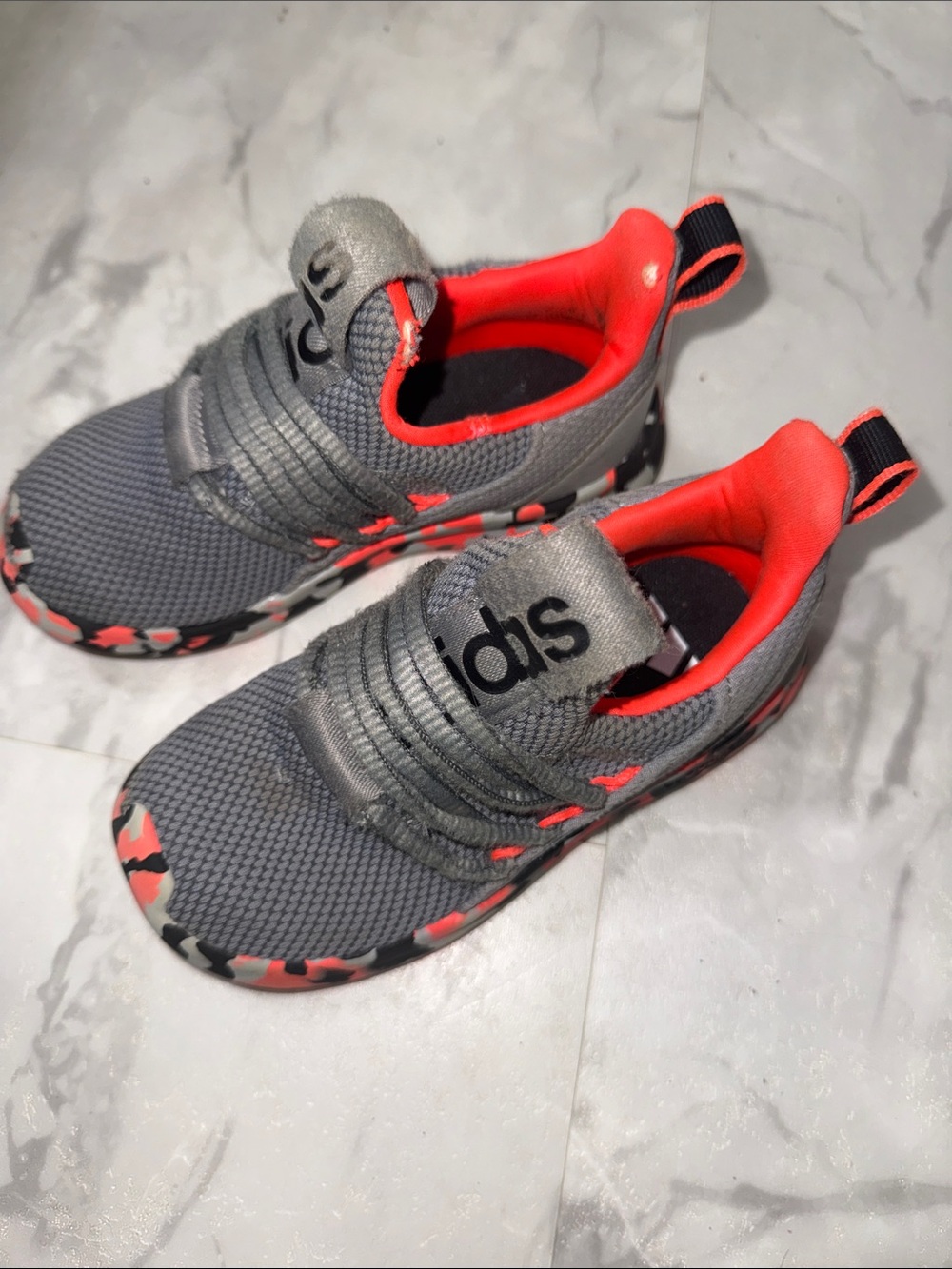 adidas Kids Grey and Coral Slip-On Sneakers